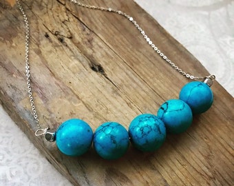 Turquoise Stack Necklace, Simple, Summer Fashion Sterling Silver Gemstone Jewelry Modern Gifts Under 50 Beachy Boho Bohemian