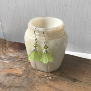 Lime Green Lucite Blossoms Earrings With Crystal Silver Green Flower Jewelry Holiday Bridal Bridesmaid Earrings Floral Jewelry Mothers Day image 4