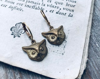 Brass Owl Earrings. Leverback Earrings Fall Fashion Brass Jewelry Woodland Gifts Under 20 Vintage Style Bird Jewelry Nature Earrings