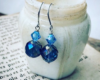 Blue Crystal Earrings. Sterling Silver Bridal Jewelry Wedding Earrings Bridesmaid Gifts Under 30 Spring Crystal Earrings Mothers Day Gifts