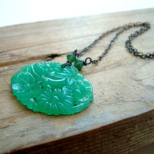 Collier cabochon en verre floral vert émeraude vintage mai pierre de naissance argent sterling fête des mères printemps vacances bijoux cadeaux de moins de 50 ans image 1