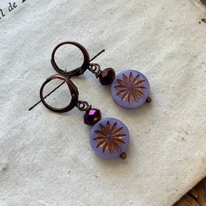 Purple Daisy Earrings with Crystal. Boho Earrings, Fall Jewelry, Nature Inspired, Woodland Jewelry, Gifts Under 30, Boho Flower Jewelry image 3