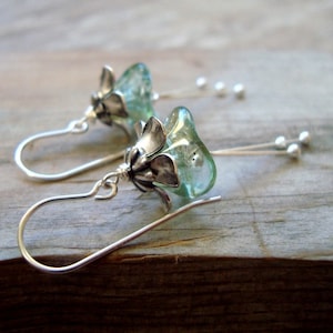 Winter Blossoms Earrings Silver Aqua Flower Jewelry Holiday Jewelry Bridal Jewelry Bridesmaid Earrings Floral Jewelry Mothers Day Gifts