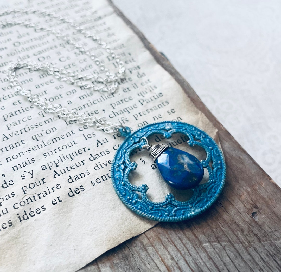 Art Nouveau Necklace With Blue Lapis Teardrop. Sterling Silver ...
