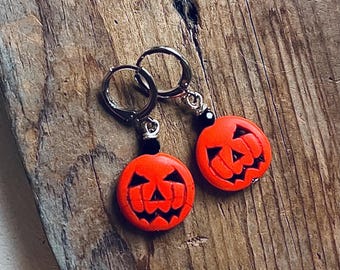 Pumpkin Earrings. Orange With Black Crystal Leverbacks Gifts Under 30 Halloween Jewelry Fall Autumn Festive Earrings Charm Jewelry Teen