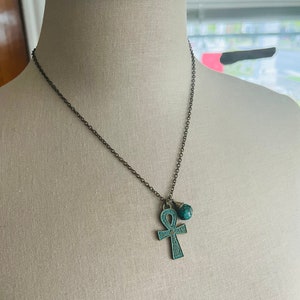 Ankh Necklace with Turquoise. Brass Necklace, Zen Jewelry, Charm Necklace, December Birthstone, Egyptian Pendant, Gemstone Jewelry, Boho image 5