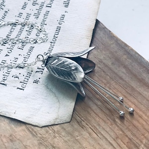 Silver Gentian Flower Necklace. Bridal Jewelry Bridesmaid Necklace Flower Jewelry Mothers Day Jewelry Floral Vintage Style Art Nouveau