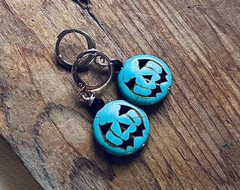 Pumpkin Earrings. Turquoise With Black Crystal Leverbacks Gifts Under 30 Halloween Jewelry Fall Autumn Festive Earrings Charm Jewelry Teen
