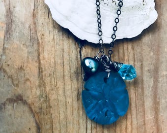 Collier dollar sable bleu sarcelle avec cristal et perles bijoux en verre de mer Collier Beachy en argent sterling à breloques Beachy été en gros