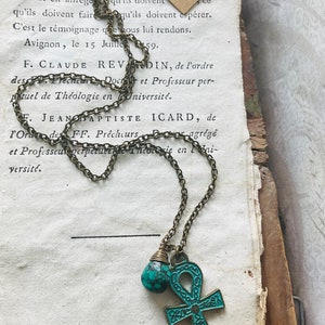 Ankh Necklace with Turquoise. Brass Necklace, Zen Jewelry, Charm Necklace, December Birthstone, Egyptian Pendant, Gemstone Jewelry, Boho image 2