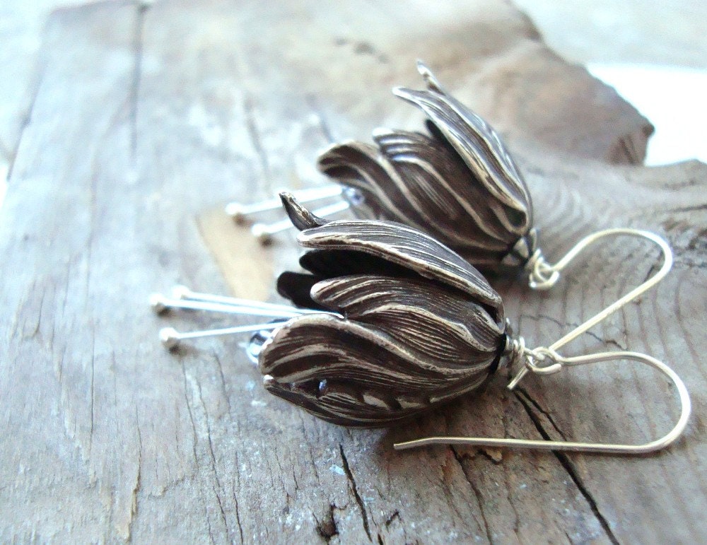 Boho Orecchini Pendenti A Tulipano In Argento - Gioielli A Fiore Vintage Per Donne E Ragazze, Fatto A Mano - 4