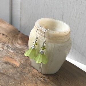 Lime Green Lucite Blossoms Earrings With Crystal Silver Green Flower Jewelry Holiday Bridal Bridesmaid Earrings Floral Jewelry Mothers Day image 5