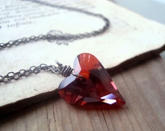 Red Crystal Heart Necklace. Swarovski Crystal Sterling Silver Valentines Necklace Heart Jewelry Crystal Jewelry Heart Pendant Romantic Gifts