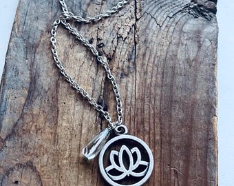 Silver Lotus Necklace With Aquamarine. Charm Necklace Silver Jewelry Boho Style Bohemian March Birthstone Wire Wrapped Zen Jewelry Flower