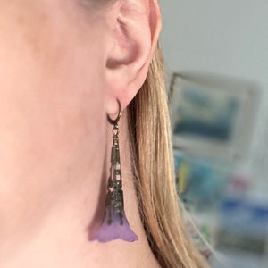 Purple Flower Earrings. Antiqued Brass Earrings, Spring Jewelry, Floral Earrings, Fairy Core, Bridesmaid Earrings, Easter Jewelry, Boho image 2