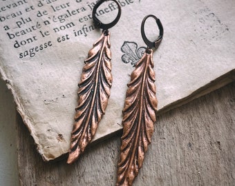 Copper Feather Earrings, Bird Earrings, Large Feathers, Nature Inspired, Gifts Under 40, Boho Style, Bohemian Jewelry, Coachella Style