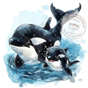 12 Cute Orca Clipart, High Quality Transparent PNGs, Instant Download, Paper Crafts, Creative Projects