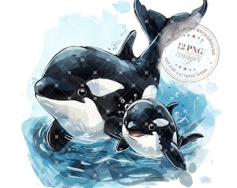 12 Cute Orca Clipart, High Quality Transparent PNGs, Instant Download, Paper Crafts, Creative Projects