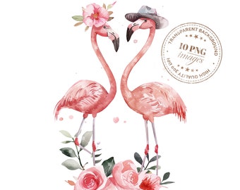 10 Pink Flamingos Clipart, High Quality Transparent PNGs, Instant Download, Paper Crafts, Creative Projects