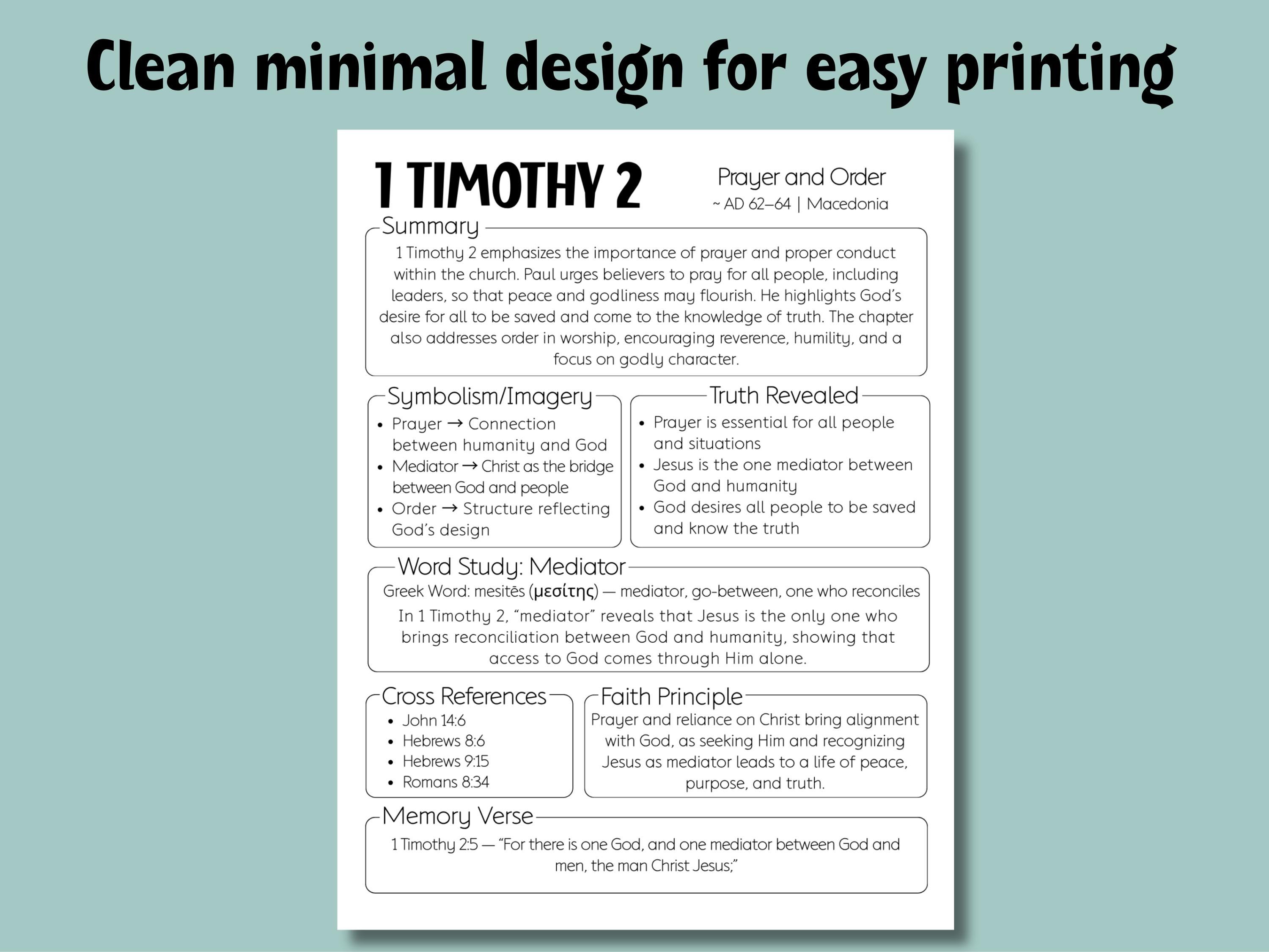 1 Timothy Bible Study Guide, Printable Bible Study Template, Bible ...