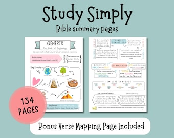 Guía de resumen de estudio bíblico: 66 libros, mapa de versículos extra, recurso y plantilla para estudio bíblico. Planificador y diario de estudio bíblico.