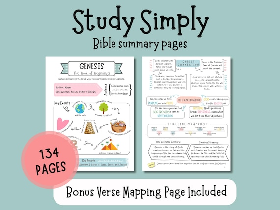 Bible Study Summary Guide: 66 Books, Verse Mapping Bonus, Bible study resource and template. Bible study planner and journal