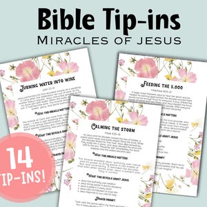 Bible Tip Ins Printable, Miracles of Jesus, Bible Study Guide, Verse Mapping, Bible Inserts, Bible study Resource, Miracles of Christ
