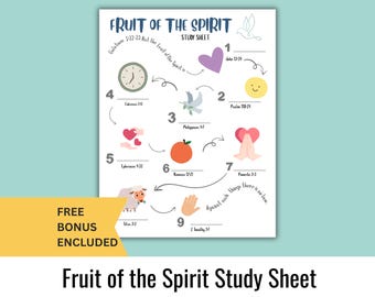 Fruit of the Spirit Study Sheet – Bible Study Guide– Galatians 5 Printable – Sunday School Lesson - Bible Study template