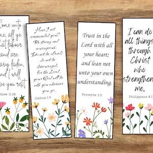Christian Bible Verse Floral Bookmark - Faith-inspired Gift, Floral Christian Bookmark with Inspiring Bible Verse, Printable floral bookmark