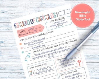 Spanish Bible Chapter Study Printable – Bible Study Guide & Template for Daily Study and Spiritual Meditation – Bible Study Journal