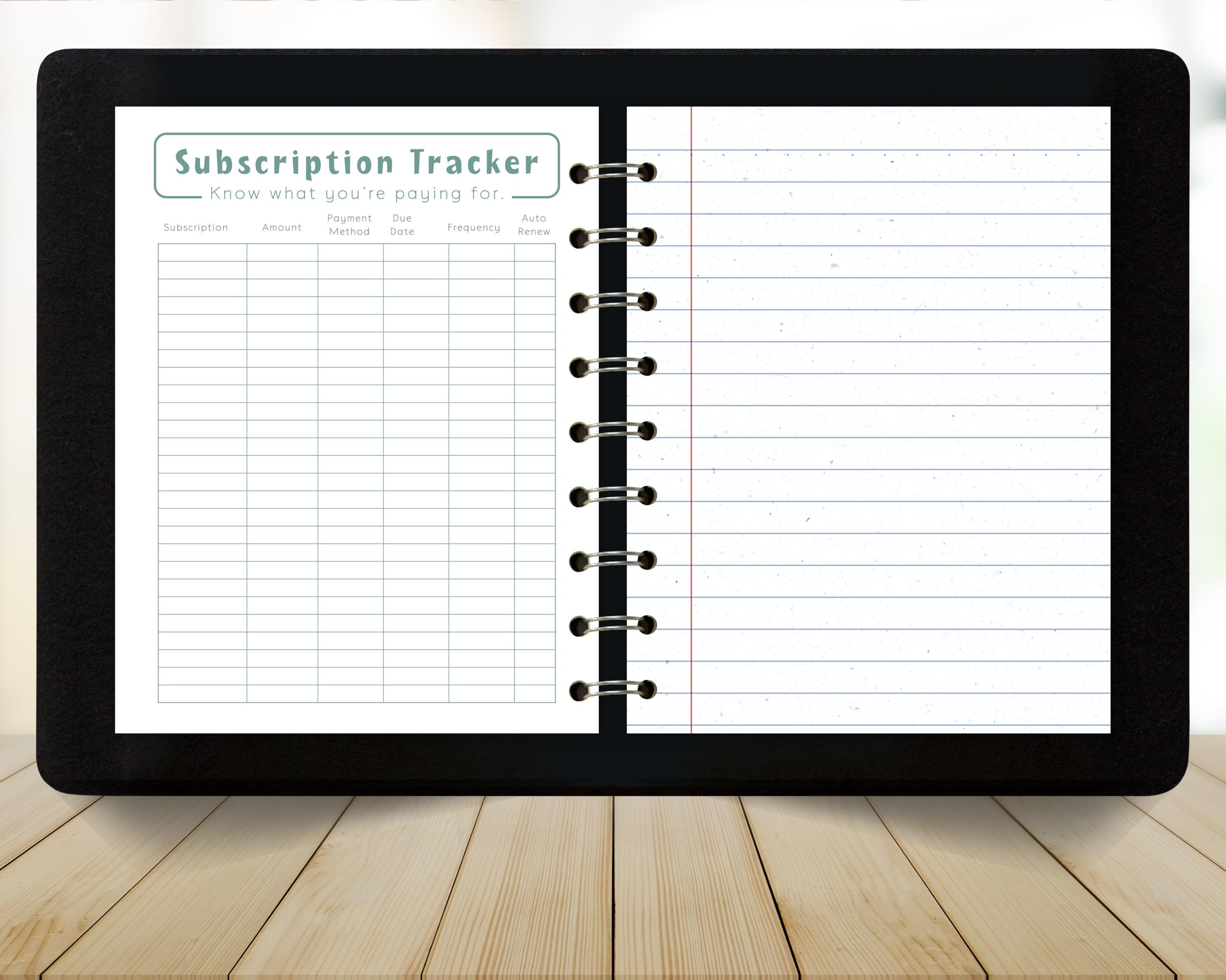 Subscription Tracker Printable, Renewal Log Budget Planner Insert A4 A5 ...