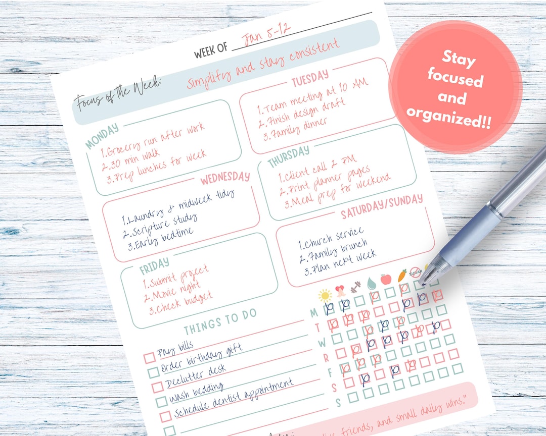 Printable Weekly Planner With Habit Tracker & Gratitude Section ...