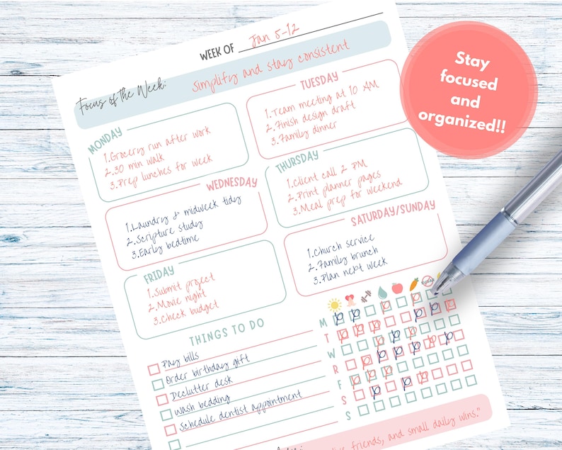 Printable Weekly Planner With Habit Tracker & Gratitude Section ...
