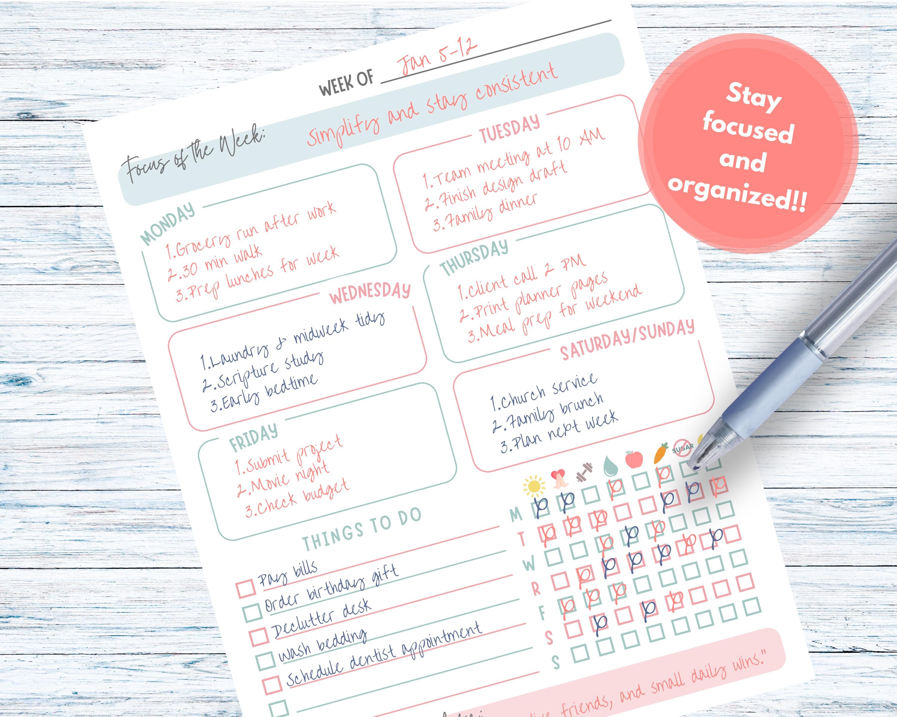 Printable Weekly Planner With Habit Tracker & Gratitude Section ...