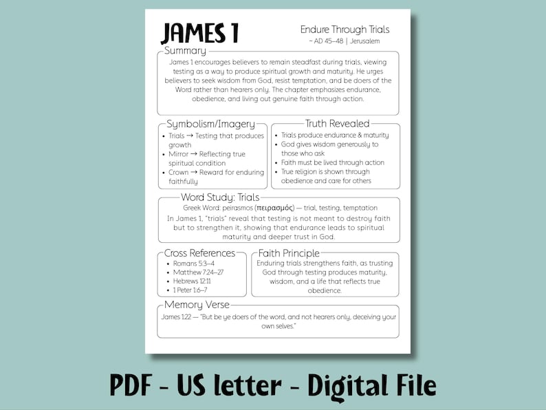 James Bible Study Guide, Printable Bible Study Template, Bible Study Resource, Verse Mapping ...