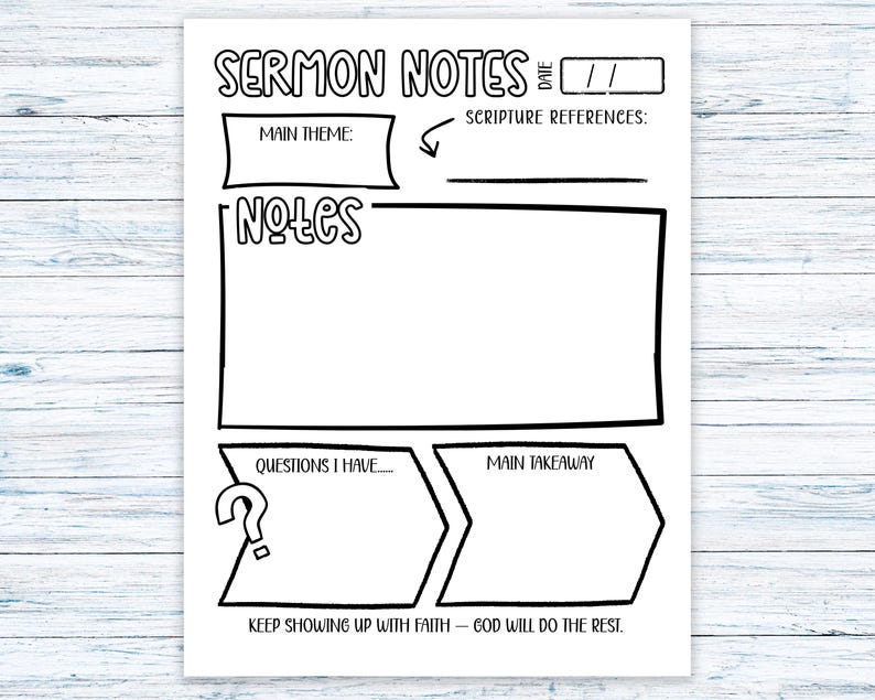 Sermon Notes Worksheet Printable for Teens, Bible Study Template, Bible ...