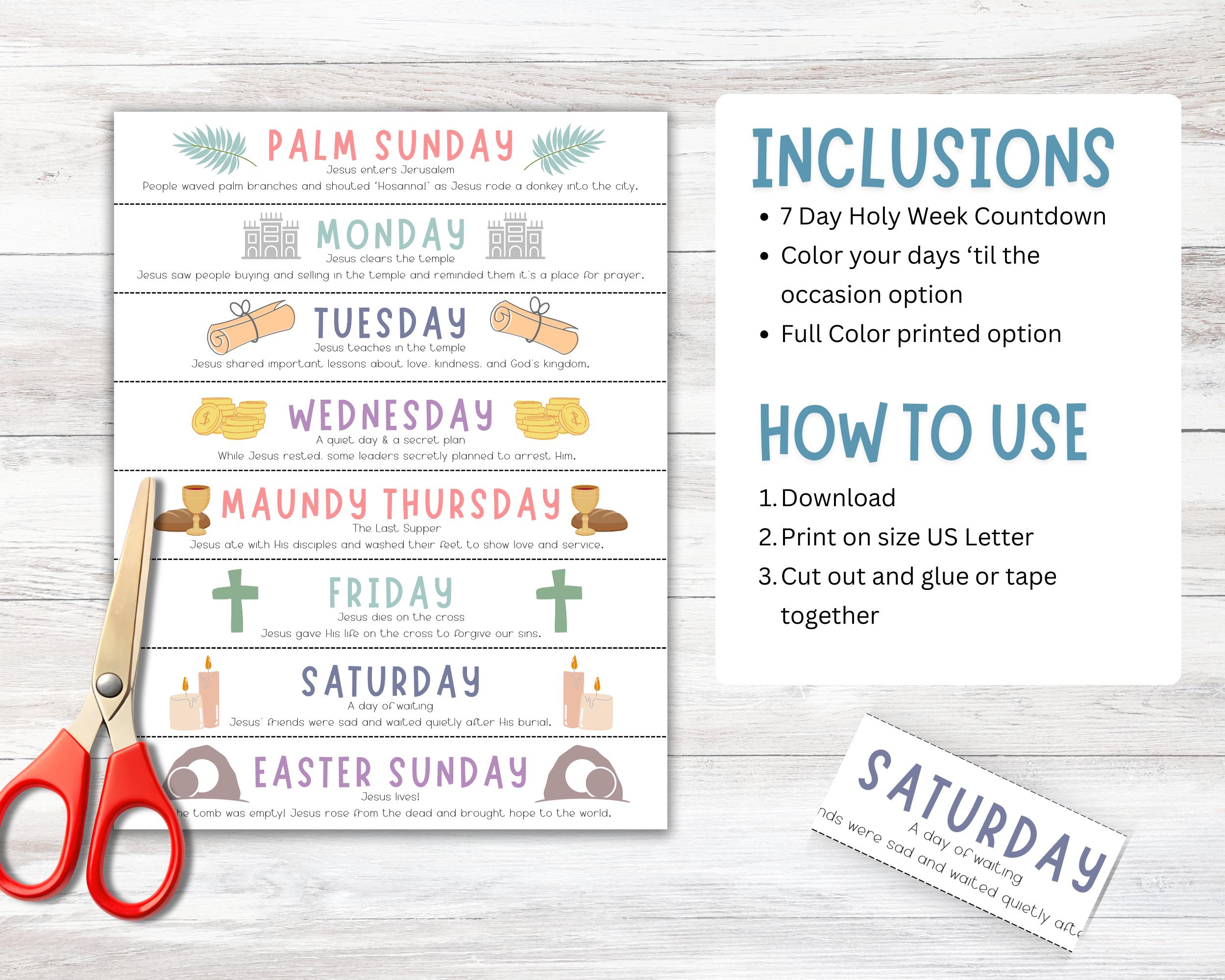 Holy Week Countdown Printable, Holy Week Calendar for Kids, Printable ...