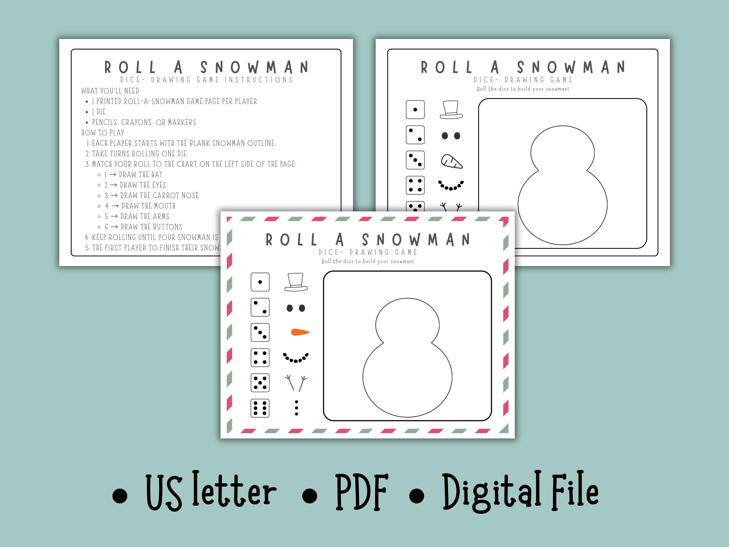 Roll a Snowman Game Printable, Christmas Dice Drawing Game for Kids ...