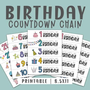 Geburtstags-Countdown-Kalender zum ausdrucken, Geburtstags-Countdown-Kette für Kinder, DIY-Geburtstagsaktivität, Geburtstagsparty-Countdown-Dekoration