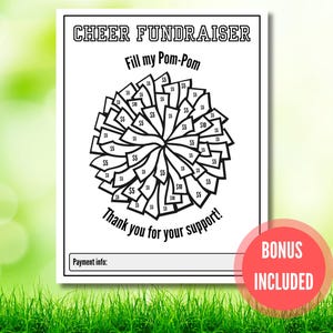 Fill my pom-pom cheer fundraiser Printable; Color my Bow, Cheerleading Fundraiser, Fundraiser Form, Cheer Team - PDF - Not editable