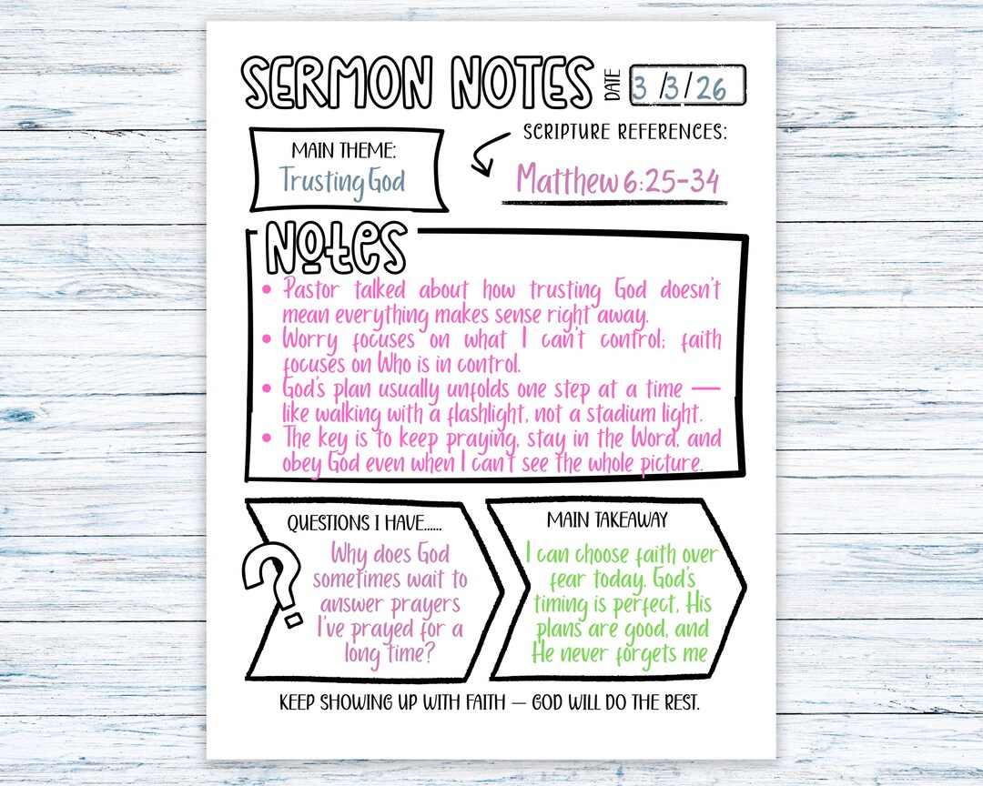 Sermon Notes Worksheet Printable for Teens, Bible Study Template, Bible ...