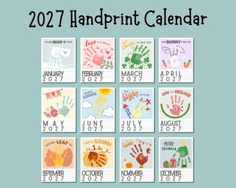 2027 Handprint Calendar, DIY Handprint Art for Kids, Preschool Christmas Gift for Parents, Memory Keepsake Book, Printable Handprint Craft