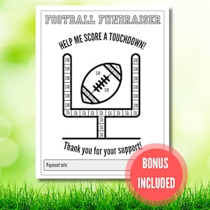 Football Fundraiser with Bonus Tracker Sheet; Fill in the footballs or help me score a touchdown; PDF printable; not editable ready to print