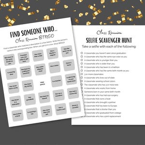 Memorable Class Reunion Activities - Bingo, Selfie Scavenger Hunt, memory prompts, High school class reunion game bundle image 3