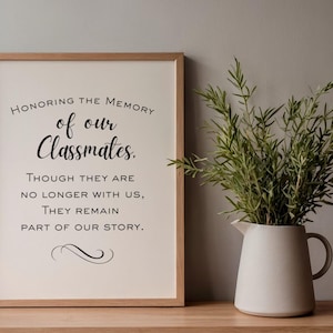 Cartello commemorativo per la riunione di classe del liceo, poster in memoria per la riunione di classe, memoriale per la riunione di classe, cartello per il tavolo dei ricordi, idee per la riunione di classe