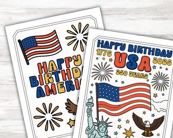 May include: Two patriotic art prints with the American flag and the text "Happy Birthday America" and "Happy Birthday USA 1776-2026 350 Years". The prints feature fireworks, stars, and an eagle.