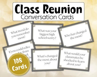 Class reunion conversation cards, class reunion ideas, class reunion games, memory prompts, 50th class reunion, 10 year class reunion