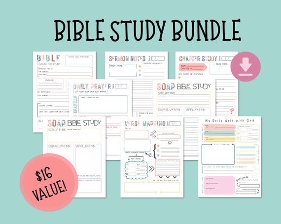 Bible study Mega Bundle printable, Bible Verse mapping, Bible SOAP study, Bible study guide and template for bible study and sermon notes