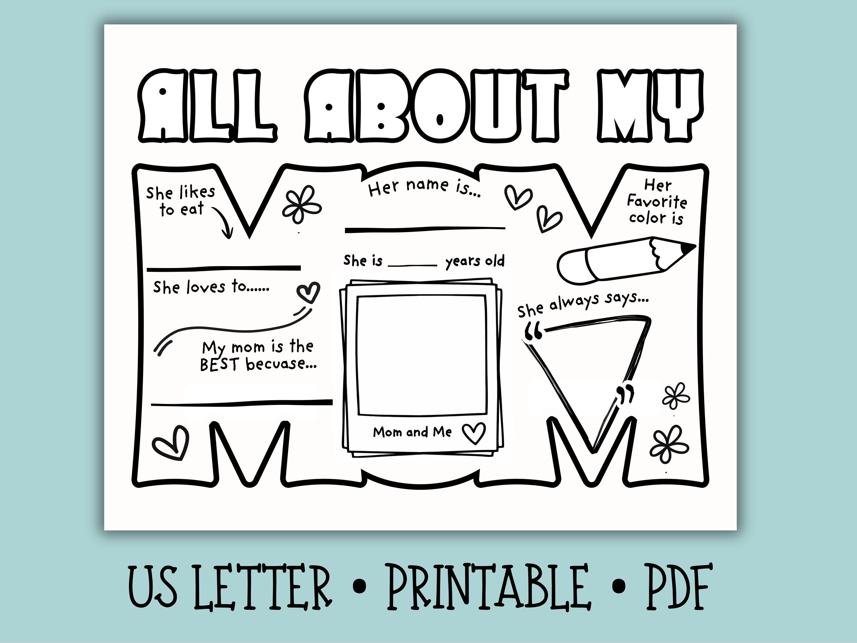 All About My Mom Printable Mothers Day Questionnaire Gift, DIY Mothers ...