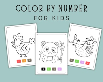 Color by Number Printable for Kids, Easy Coloring Pages, Preschool Activity, Homeschool Worksheet PDF